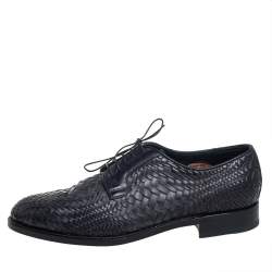 Pre Owned Santoni Black Woven Leather Lace Derby Size 44
