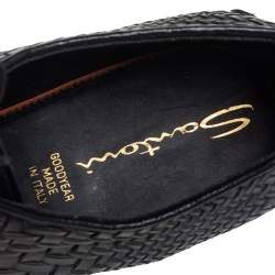 Pre Owned Santoni Black Woven Leather Lace Derby Size 44