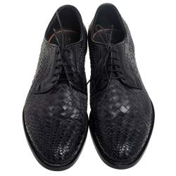 Pre Owned Santoni Black Woven Leather Lace Derby Size 44