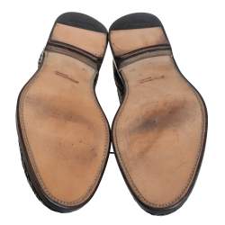 Pre Owned Santoni Black Woven Leather Lace Derby Size 44
