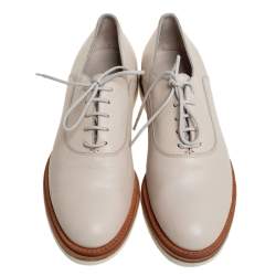 Santoni Beige Leather Lace Up Oxfords Size 40