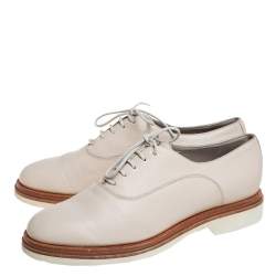 Santoni Beige Leather Lace Up Oxfords Size 40