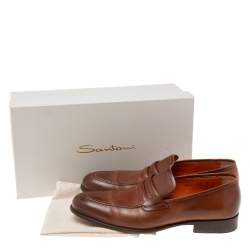 Pre Owned حذاء لوفرز سانتوني بيني سليب أون جلد بني مقاس 42