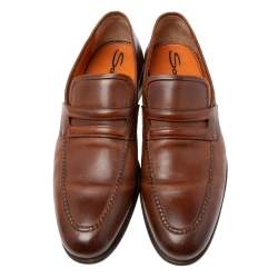 Pre Owned حذاء لوفرز سانتوني بيني سليب أون جلد بني مقاس 42