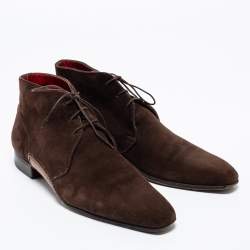 Santoni Dark Brown Suede Lace-Up Desert Boots Size 41.5