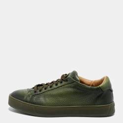 Santoni Two Tone Perforated Leather Low Top Sneakers Size 42