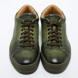 Santoni Two Tone Perforated Leather Low Top Sneakers Size 42