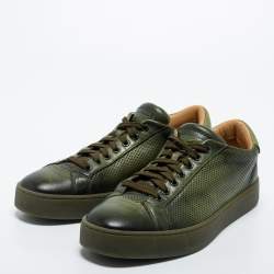 Santoni Two Tone Perforated Leather Low Top Sneakers Size 42