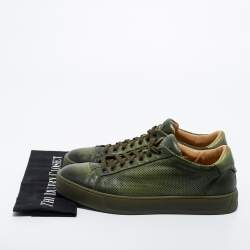 Santoni Two Tone Perforated Leather Low Top Sneakers Size 42