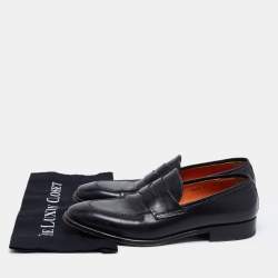 Pre Owned Santoni Black Leather Slip On Loafers Size 42