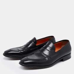 Pre Owned Santoni Black Leather Slip On Loafers Size 42