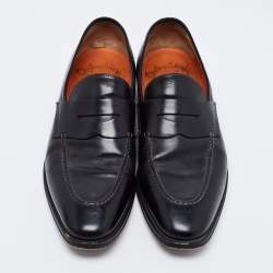 Pre Owned Santoni Black Leather Slip On Loafers Size 42