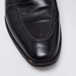 Pre Owned Santoni Black Leather Slip On Loafers Size 42