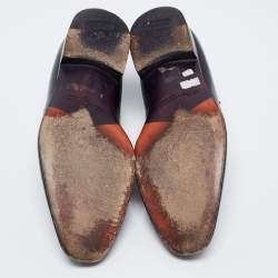 Pre Owned Santoni Black Leather Slip On Loafers Size 42