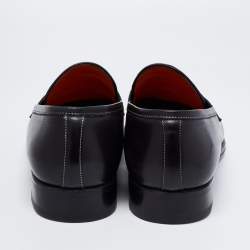 Pre Owned Santoni Black Leather Slip On Loafers Size 42