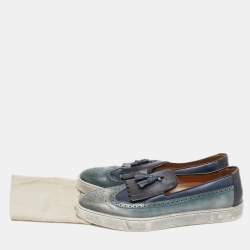 Santoni Two Tone Brogue Leather Tassel Slip On Sneakers Size 46