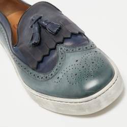 Santoni Two Tone Brogue Leather Tassel Slip On Sneakers Size 46