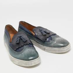 Santoni Two Tone Brogue Leather Tassel Slip On Sneakers Size 46