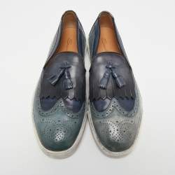 Santoni Two Tone Brogue Leather Tassel Slip On Sneakers Size 46