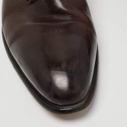 Pre Owned Santoni Black Leather Lace Up Oxfords Size 44