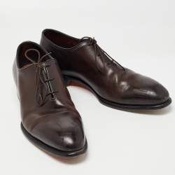 Pre Owned Santoni Black Leather Lace Up Oxfords Size 44