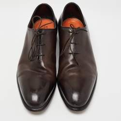 Pre Owned Santoni Black Leather Lace Up Oxfords Size 44