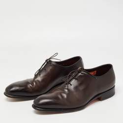 Pre Owned Santoni Black Leather Lace Up Oxfords Size 44