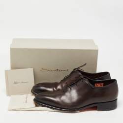 Pre Owned Santoni Black Leather Lace Up Oxfords Size 44