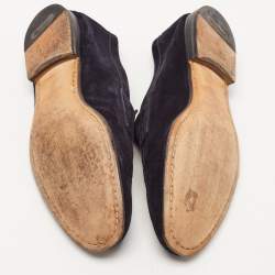 Santoni Navy Blue Suede Penny Slip On Loafers Size 41.5