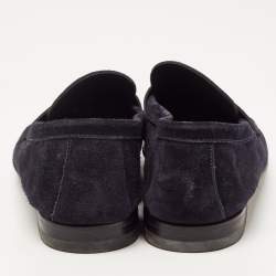 Santoni Navy Blue Suede Penny Slip On Loafers Size 41.5