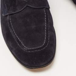 Santoni Navy Blue Suede Penny Slip On Loafers Size 41.5