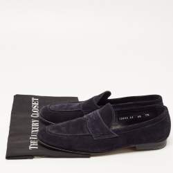 Santoni Navy Blue Suede Penny Slip On Loafers Size 41.5