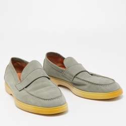 Santoni Green Leather Slip On Loafers Size 42