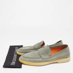 Santoni Green Leather Slip On Loafers Size 42
