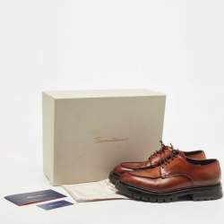 Pre Owned Santoni Brown Leather Emre Lace Up Oxfords Size 41.5