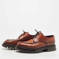 Pre Owned Santoni Brown Leather Emre Lace Up Oxfords Size 41.5