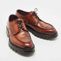 Pre Owned Santoni Brown Leather Emre Lace Up Oxfords Size 41.5