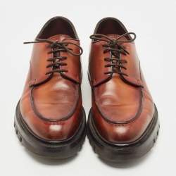 Pre Owned Santoni Brown Leather Emre Lace Up Oxfords Size 41.5