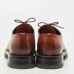 Pre Owned Santoni Brown Leather Emre Lace Up Oxfords Size 41.5