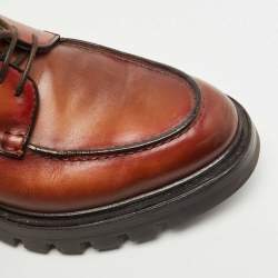 Pre Owned Santoni Brown Leather Emre Lace Up Oxfords Size 41.5