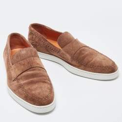 Santoni Brown Suede Slip On Loafers Size 44