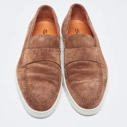 Santoni Brown Suede Slip On Loafers Size 44