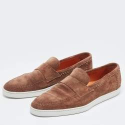 Santoni Brown Suede Slip On Loafers Size 44