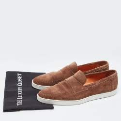 Santoni Brown Suede Slip On Loafers Size 44