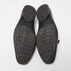 Pre Owned Santoni Black Leather Fringe Tassel Detail Slip On Loafer Size 43