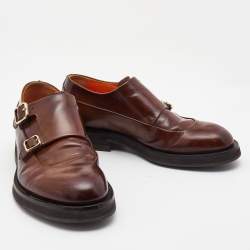 Santoni Brown Leather Double Buckle Strap Monk Derby Size 42