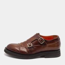 Santoni Brown Leather Double Buckle Strap Monk Derby Size 42