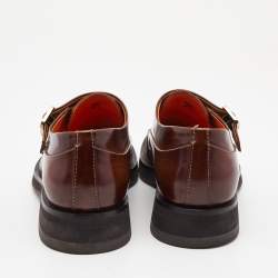 Santoni Brown Leather Double Buckle Strap Monk Derby Size 42