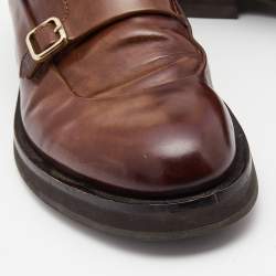 Santoni Brown Leather Double Buckle Strap Monk Derby Size 42