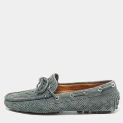 Santoni Grey Suede Slip On Loafers Size 42